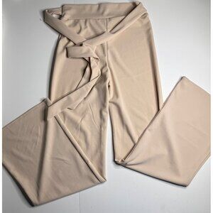 High-Waisted Beige Wide-Leg Pants With Tie Waist For Women
